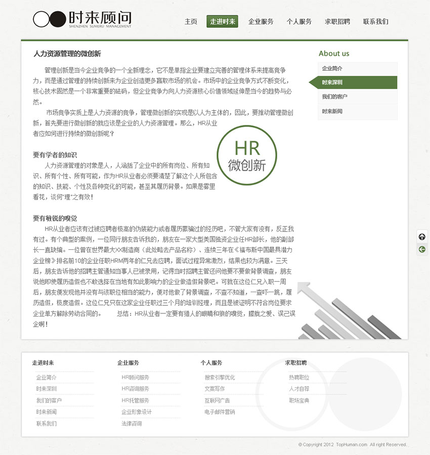 深圳时来企业管理顾问公司网站建设（内页设计效果）